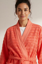 Women’s Embossed Bathrobe – Rich Orange | Soft Cotton | Luxurious Fit