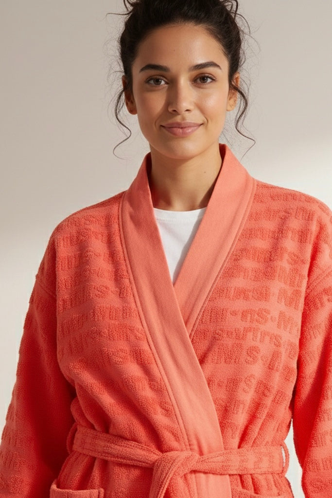 Women’s Embossed Bathrobe – Rich Orange | Soft Cotton | Luxurious Fit