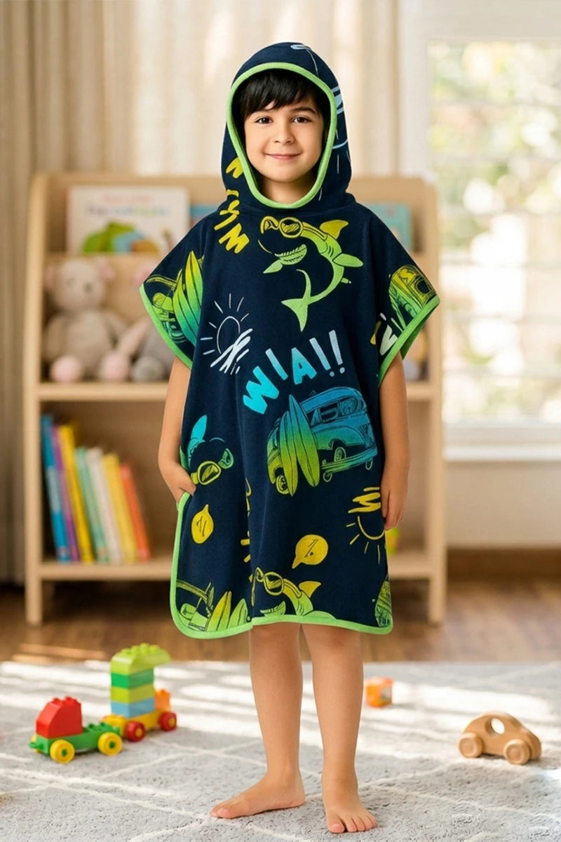 WIAii Printed Premium Cotton Kids Poncho