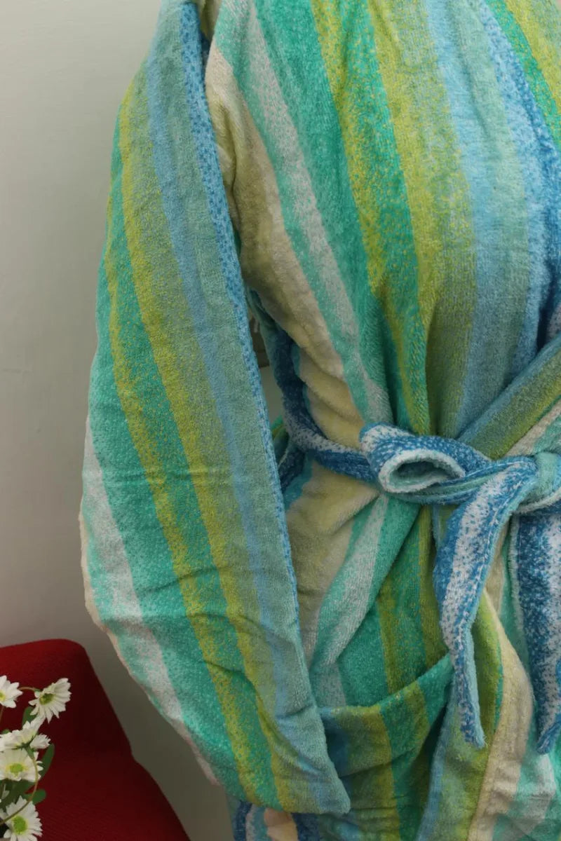 Elegant Cold Striped Bathrobe | Refreshing Green & Blue Hues