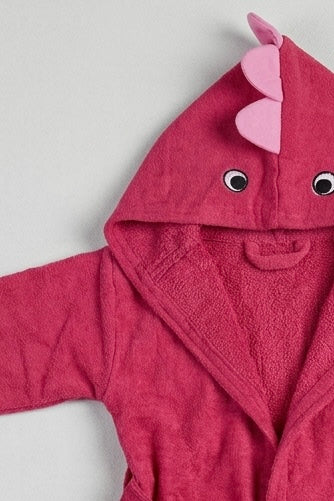 Dinosaur Hooded Kids Bathrobe – blue&pink (Ages 4 to 8)
