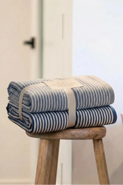 Cotton Stripe Bath Towel Set – Pack of 2 (Light Grey & Blue Dark)
