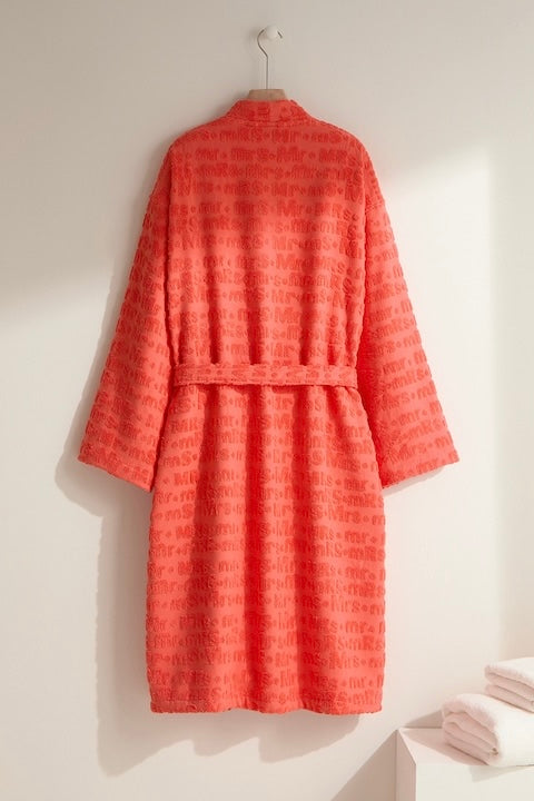 Women’s Embossed Bathrobe – Rich Orange | Soft Cotton | Luxurious Fit