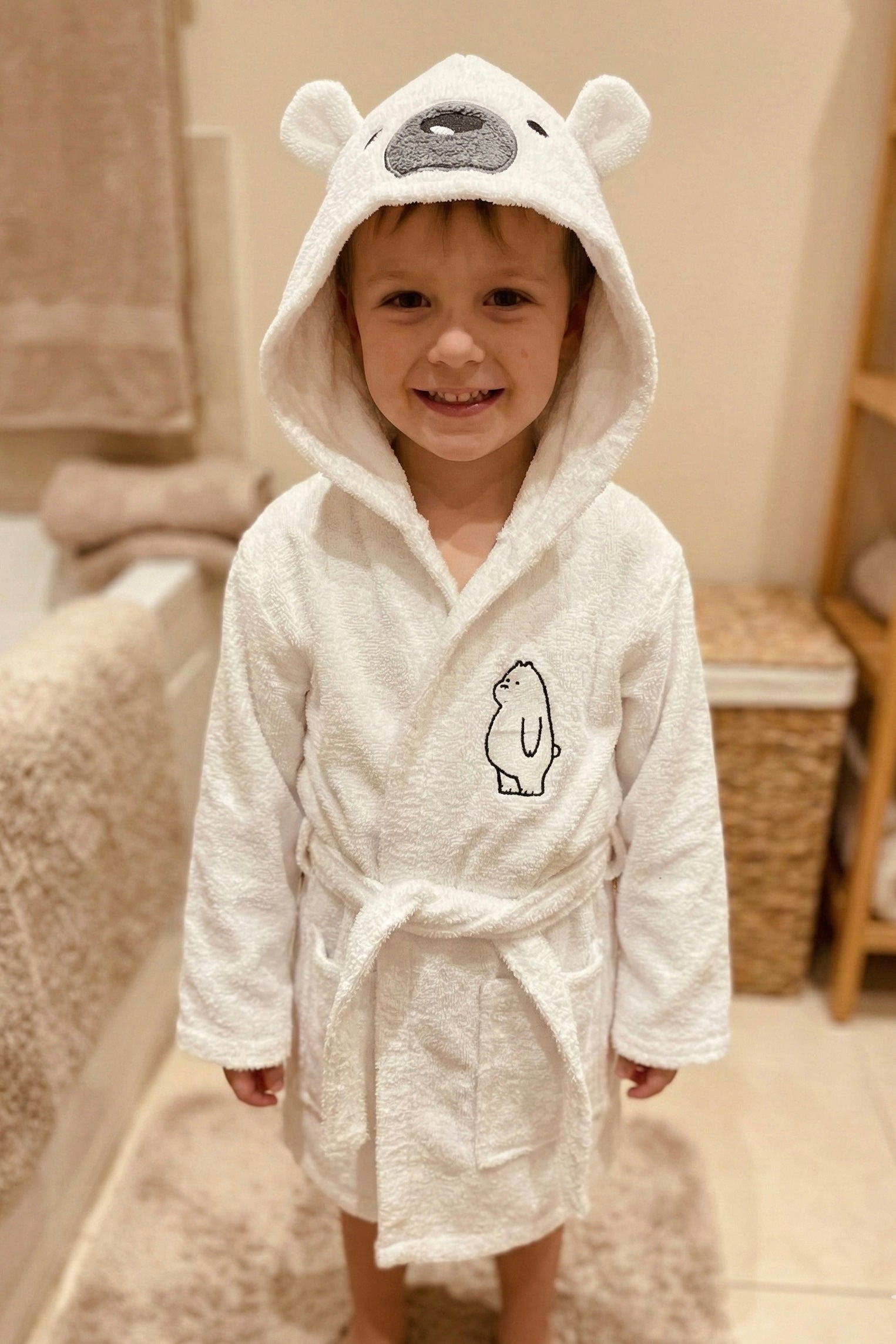 ICE BEAR Kids Bathrobe – White bear (Ages 2 - 4 - 6)