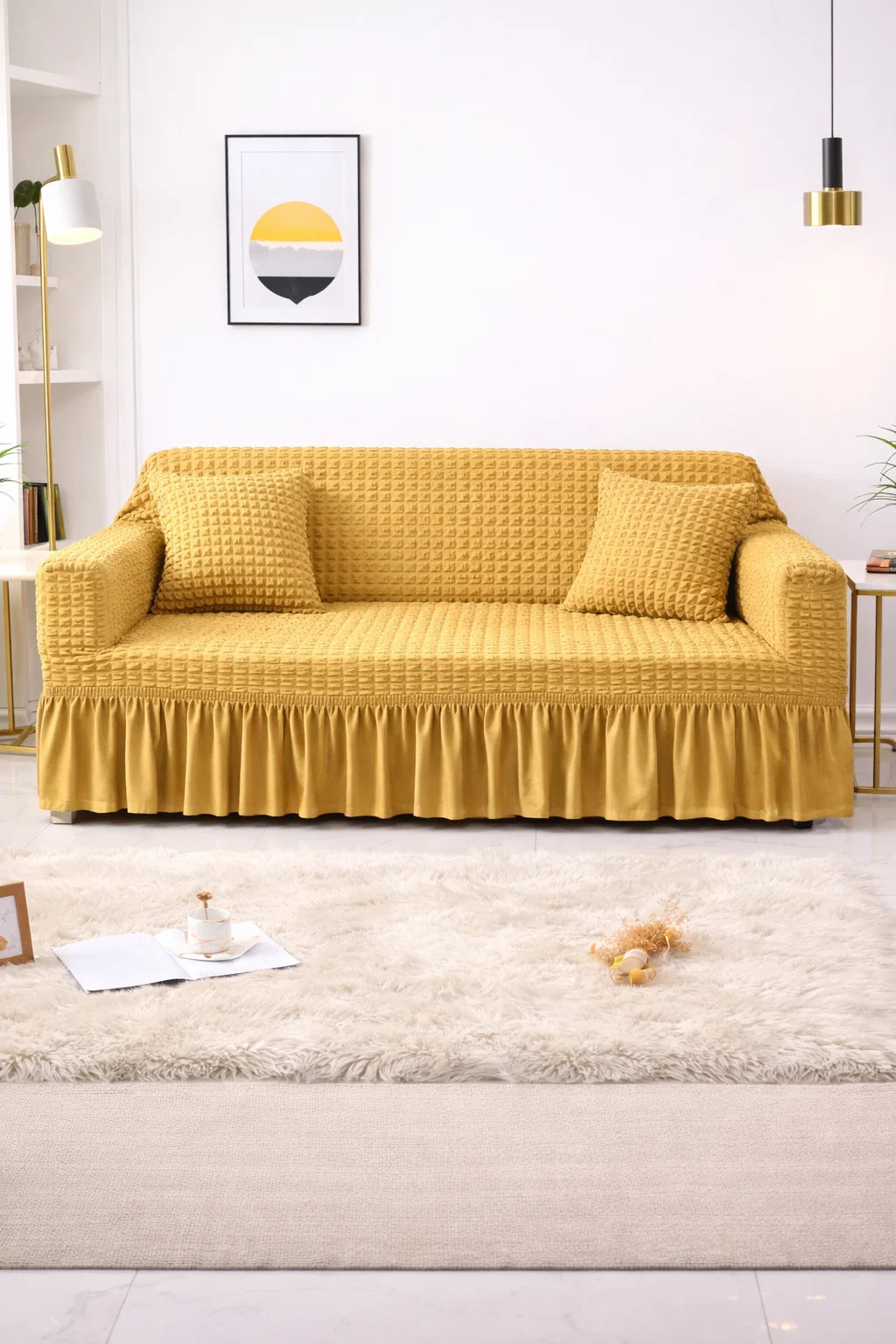 Bubble Frill Stretchable Sofa Cover (Copper Color)