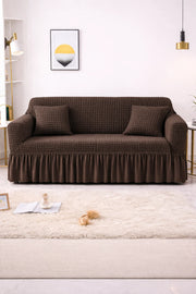 Bubble Frill Stretchable Sofa Cover (Dark Brown Color)