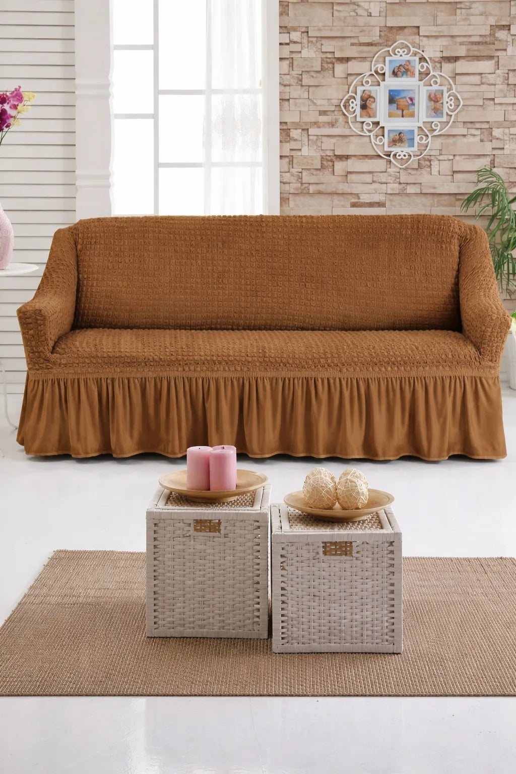 Frill Style Butterfly Stuff Sofa Cover (Copper or Brown Color)