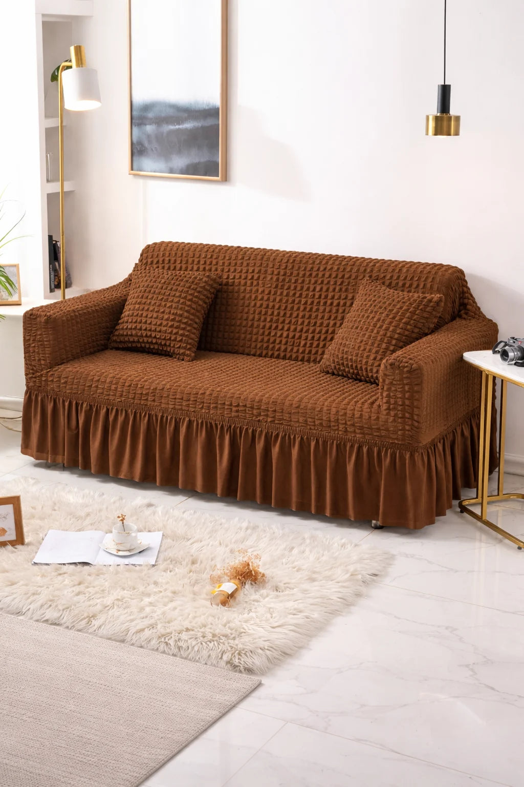 Frill Style Butterfly Stuff Sofa Cover (Brown Color)
