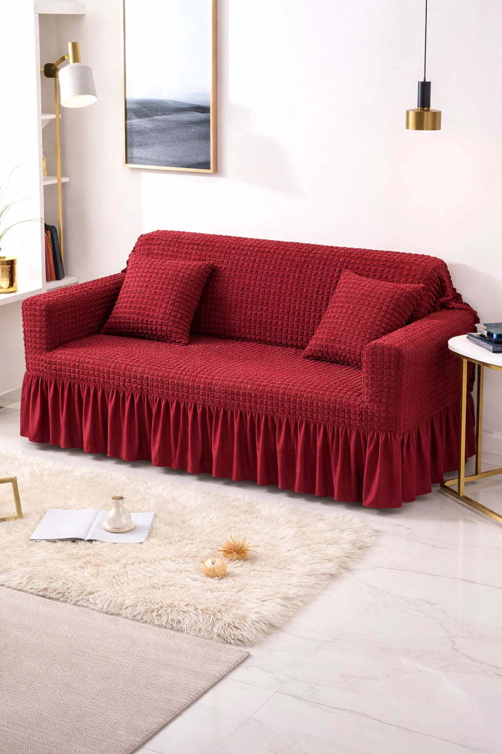 Frill Style Butterfly Stuff Sofa Cover (Maroon Color)