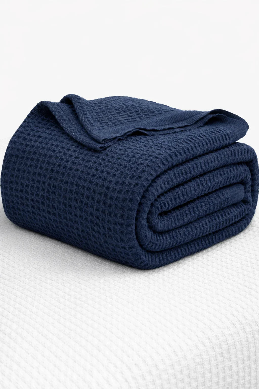 Navy Blue Waffle Blanket Close Weave | Soft, Breathable, Organic Comfort