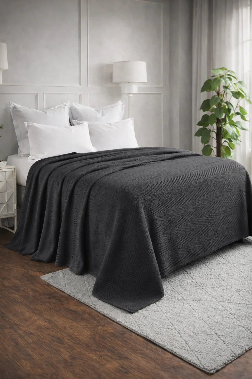 Textured Chevron Woven Cotton Blanket – Cozy All-Season Throw in Rich Brown