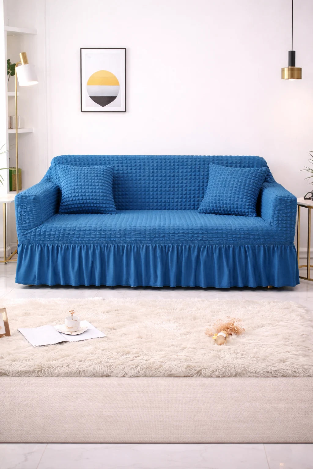 Bubble Frill Stretchable Sofa Cover (Zinc Color)