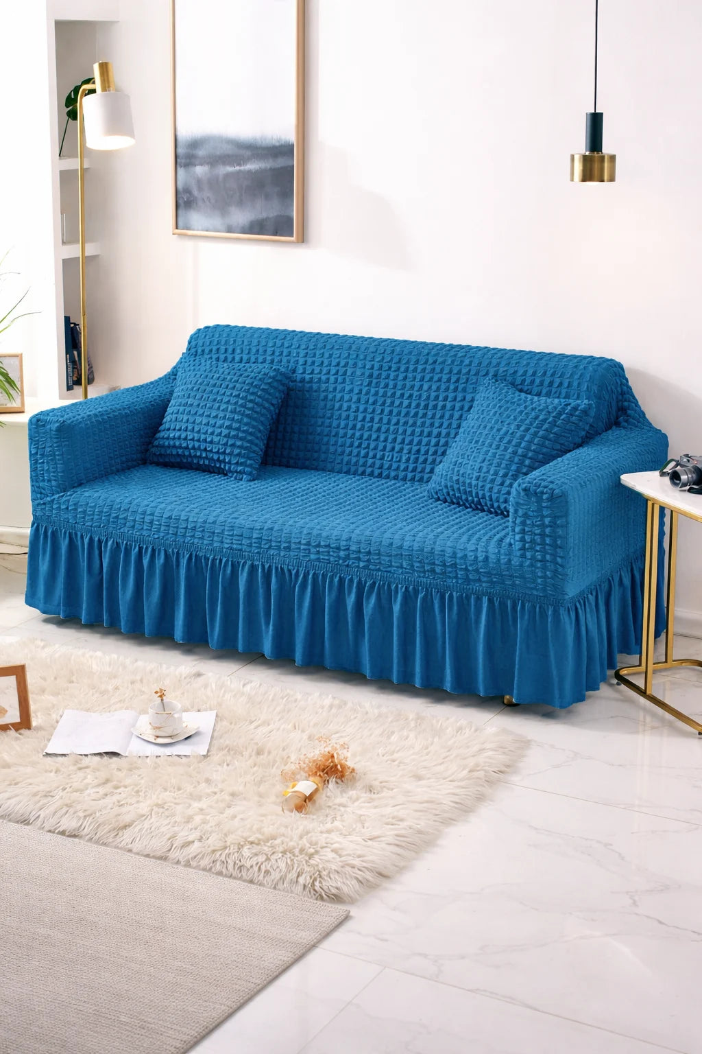 Bubble Frill Stretchable Sofa Cover (Zinc Color)
