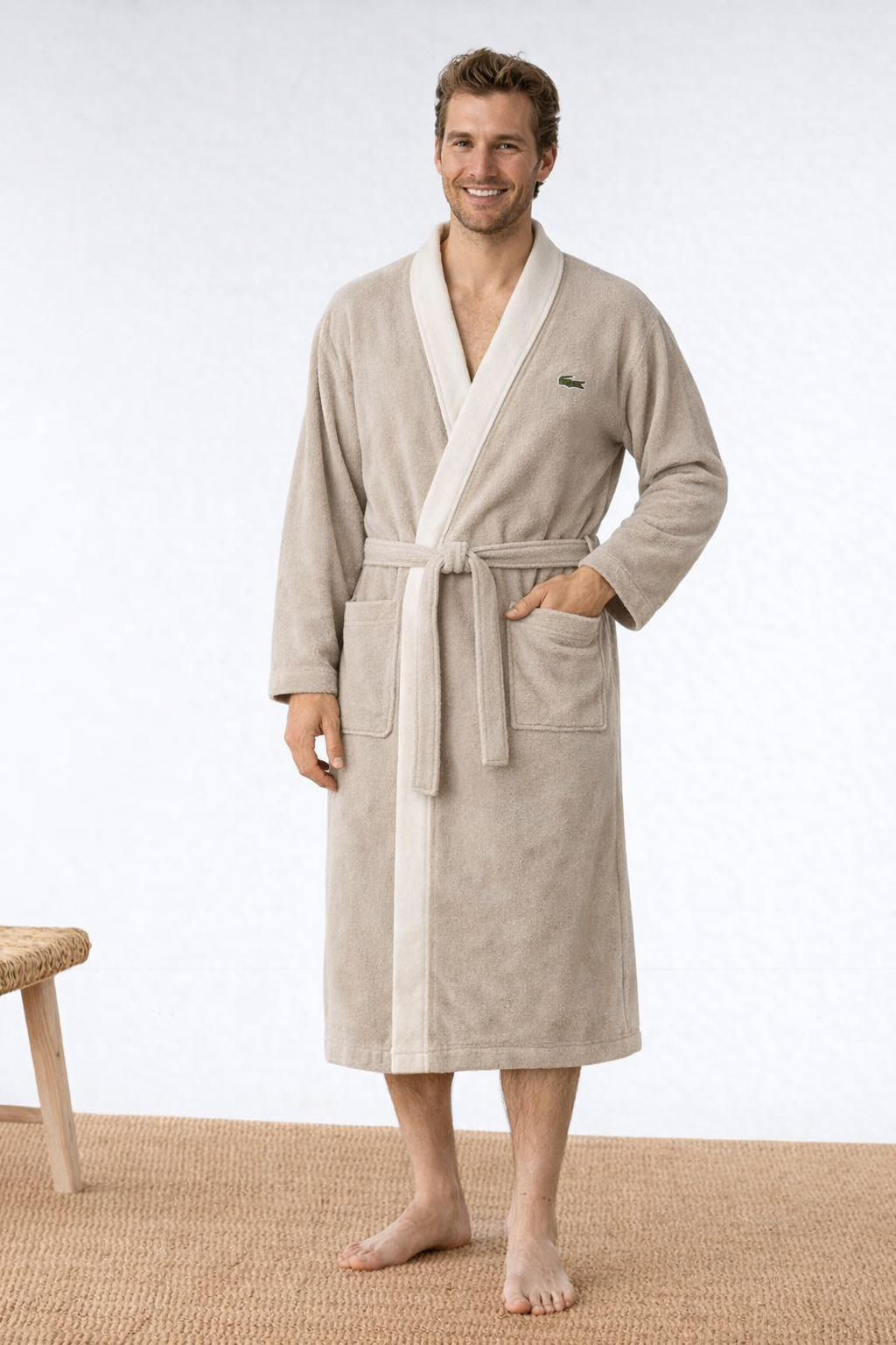 Luxury Lacoste Cotton Bathrobe | Soft & Absorbent | Light Teal