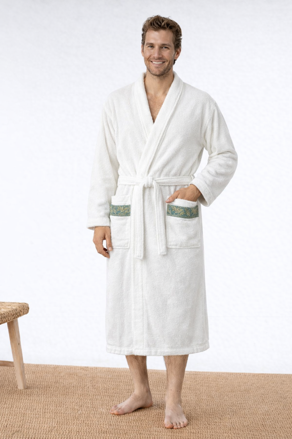 ZERO TWIST EMBROEDRY BATHROBE | 100% cotton for unisex | with Slipper and Towel
