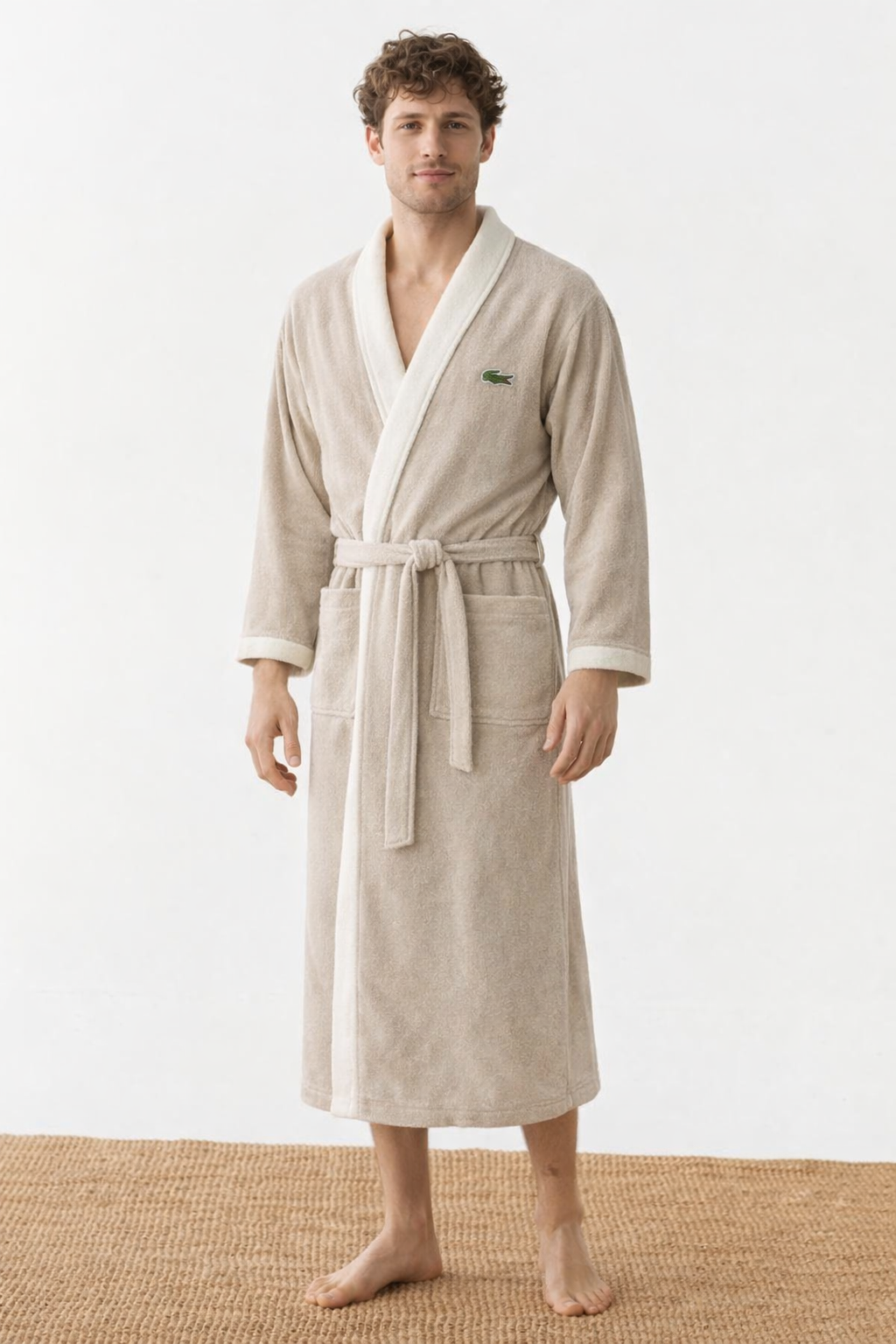 Luxury Lacoste Cotton Bathrobe | Soft & Absorbent | Light Teal