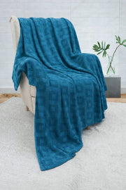 Cozy Deep Blue Geometric Thermal Blanket 72x90 Inches | 300 GSM