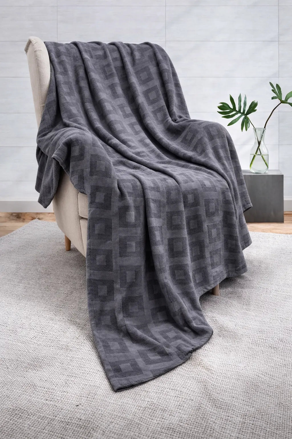 Elegant Dark Gray Geometric Thermal Blanket 72x90 Inches | 300 GSM