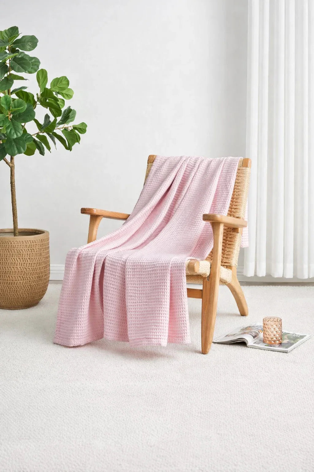 Pink Waffle Blanket Close Weave | Soft, Breathable, Organic Comfort