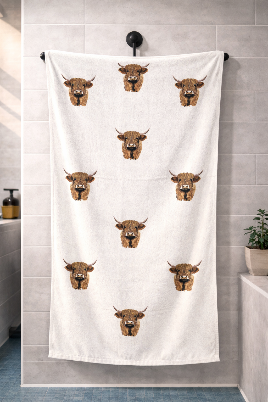 Premium Highland Cow Printed Towel – 100% Micro Cotton