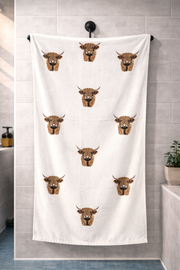 Premium Highland Cow Printed Towel – 100% Micro Cotton