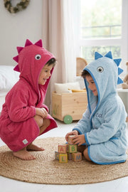 Dinosaur Hooded Kids Bathrobe – blue&pink (Ages 4 to 8)