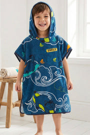 Kids Blue Hoodie Towel | Printed Poncho Bath Towel 3 to 7 year