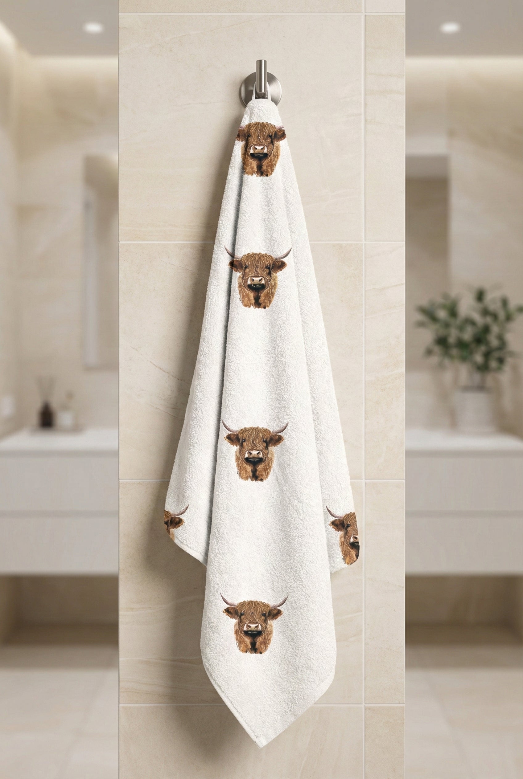 Premium Highland Cow Printed Towel – 100% Micro Cotton