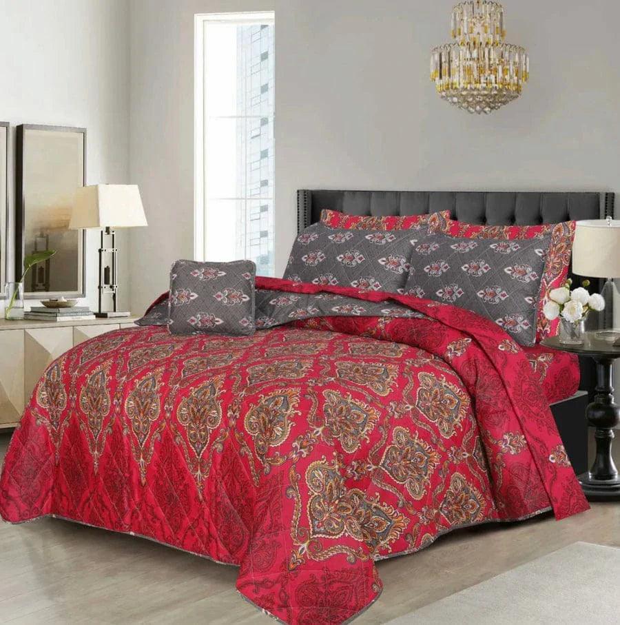 Latest Attractive Design 7PC Printed SaloniKa Cotton Comforter Set for Double Bed - Summer, Best Quality, Multi Colors