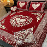 Royal Comfort: 5-Piece Velvet Jacquard Bedding Set - King Size Bed Sheet, Pillow Covers, and Cushion Cover