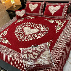 Royal Comfort: 5-Piece Velvet Jacquard Bedding Set - King Size Bed Sheet, Pillow Covers, and Cushion Cover
