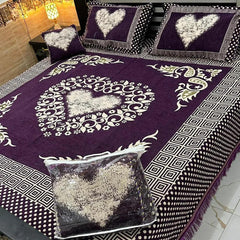 Royal Comfort: 5-Piece Velvet Jacquard Bedding Set - King Size Bed Sheet, Pillow Covers, and Cushion Cover
