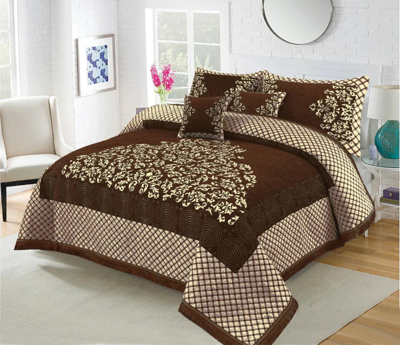 Premium Fomi Four Border Jacquard Bed Sheet Set – 4 Pcs: 1 Fomi Bed Sheet, 2 Pillow Covers, 1 Cushion Cover
