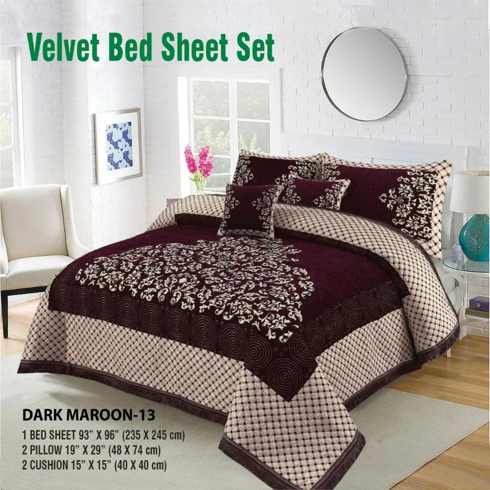 Premium Fomi Four Border Jacquard Bed Sheet Set – 4 Pcs: 1 Fomi Bed Sheet, 2 Pillow Covers, 1 Cushion Cover