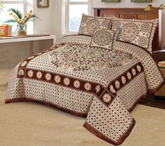 Premium Fomi Four Border Jacquard Bed Sheet Set – 5 Pcs: 1 Fomi Bed Sheet, 2 Pillow Covers, 1 Cushion Cover