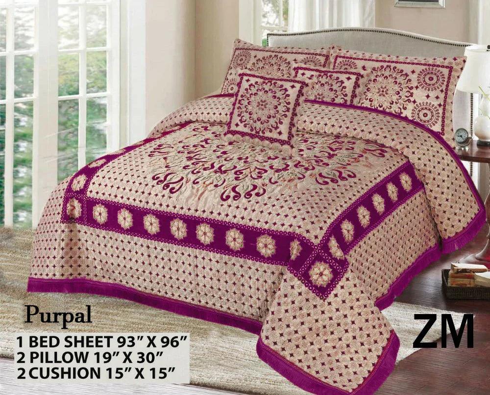 Premium Fomi Four Border Jacquard Bed Sheet Set – 5 Pcs: 1 Fomi Bed Sheet, 2 Pillow Covers, 1 Cushion Cover