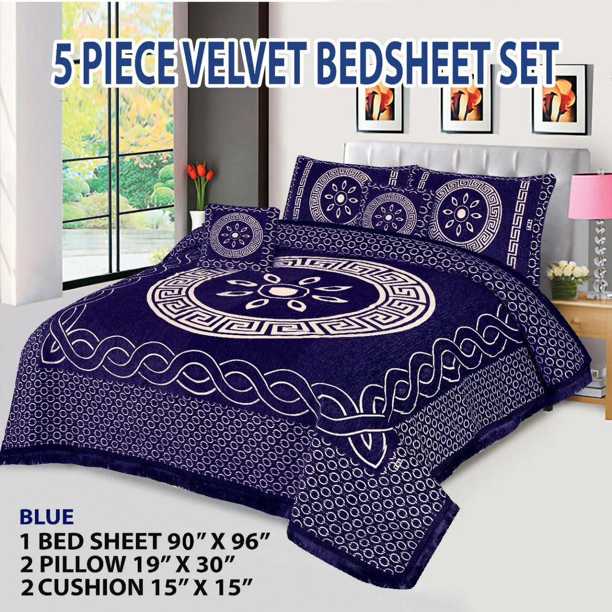 Premium Fomi Four Border Jacquard Bed Sheet Set – 4 Pcs: 1 Fomi Bed Sheet, 2 Pillow Covers, 1 Cushion Cover