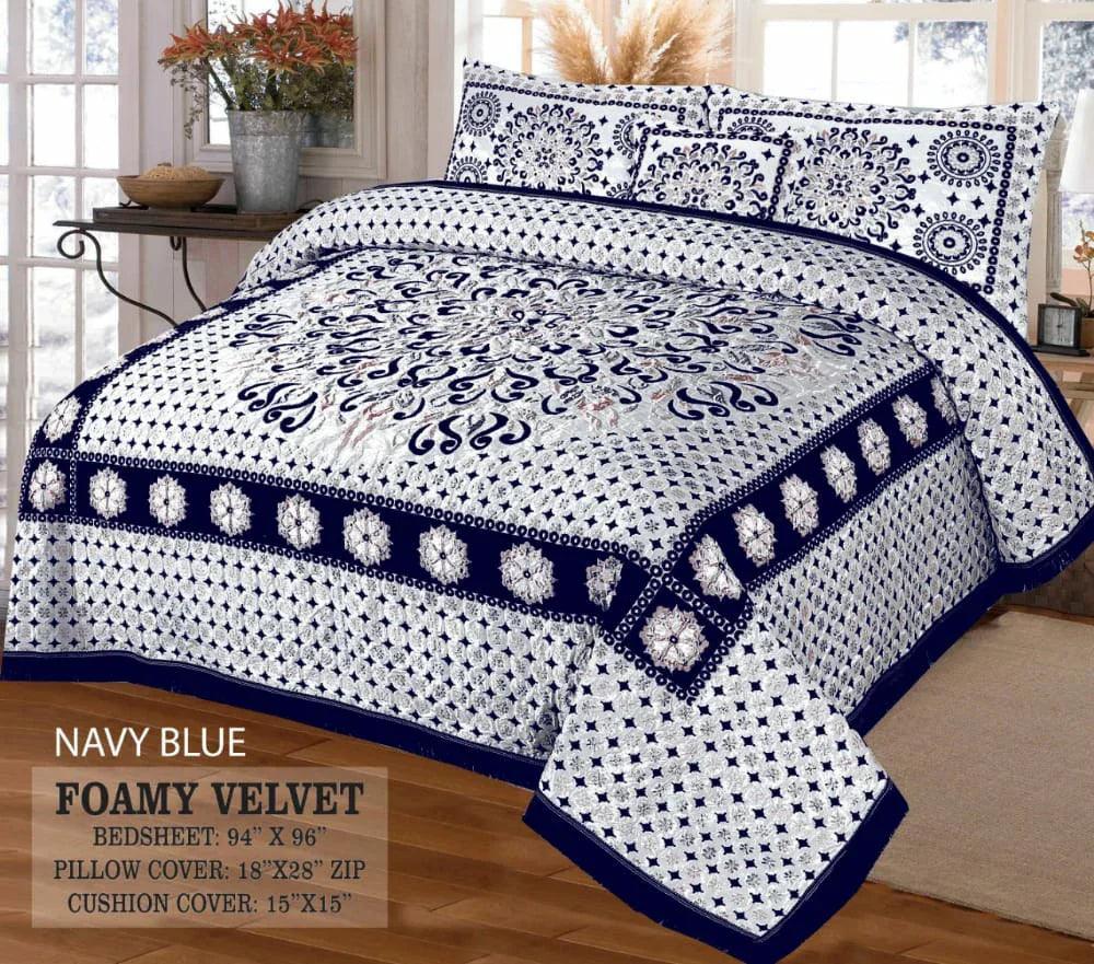 Premium Fomi Four Border Jacquard Bed Sheet Set – 5 Pcs: 1 Fomi Bed Sheet, 2 Pillow Covers, 1 Cushion Cover