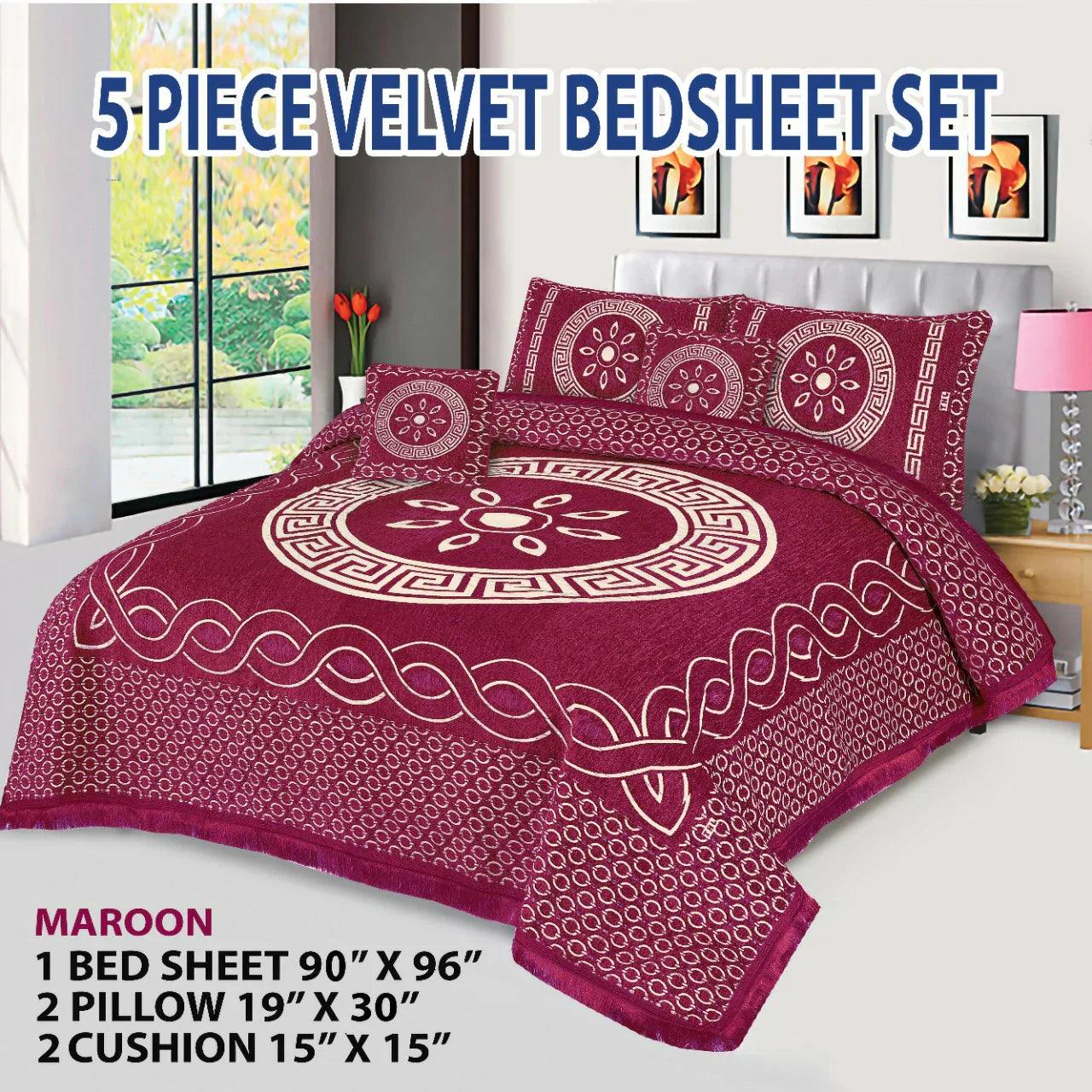 Premium Fomi Four Border Jacquard Bed Sheet Set – 4 Pcs: 1 Fomi Bed Sheet, 2 Pillow Covers, 1 Cushion Cover