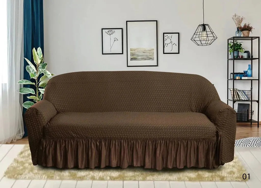 Frill Style Butterfly Stuff Sofa Cover (Brown Color)