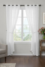 Pair of White Sheer Curtains for Living Room Bedroom Custom Length