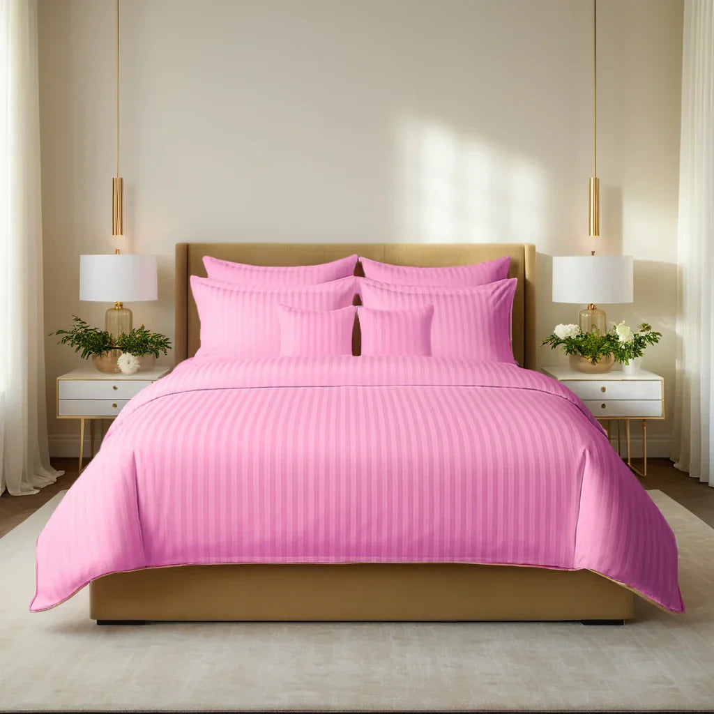 Pink Satin Stripe Comforter Set – 8 Pieces