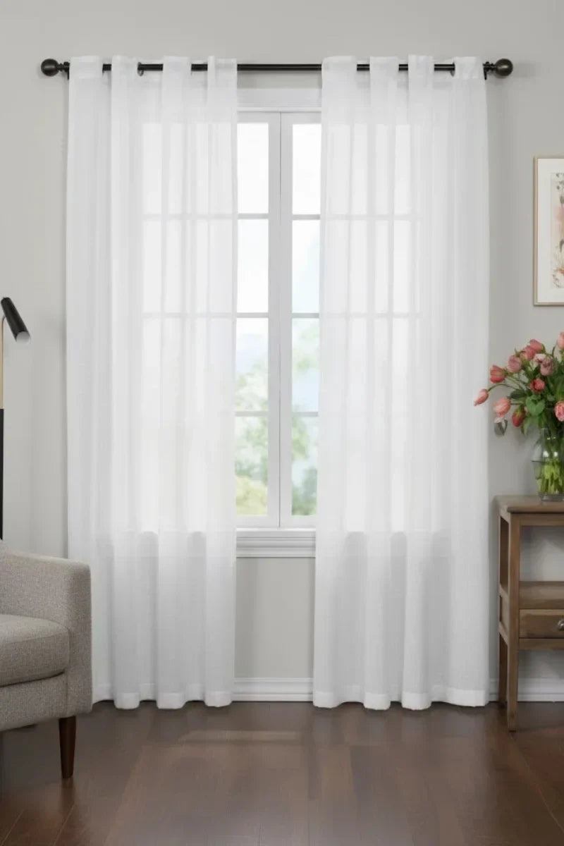 Pair of White Sheer Curtains for Living Room Bedroom Custom Length