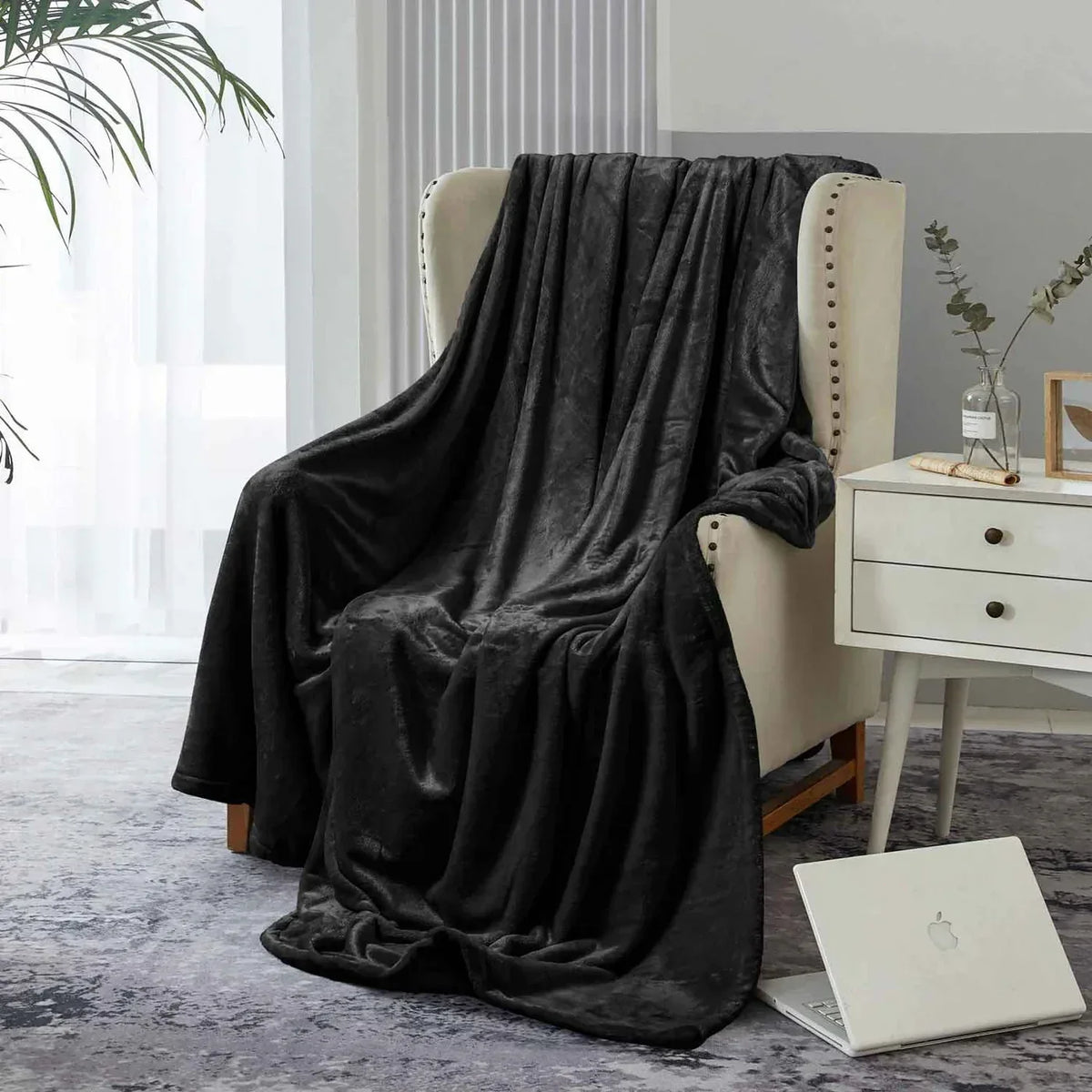 Black AC Dyed Funnel Blanket in Coral Fleece