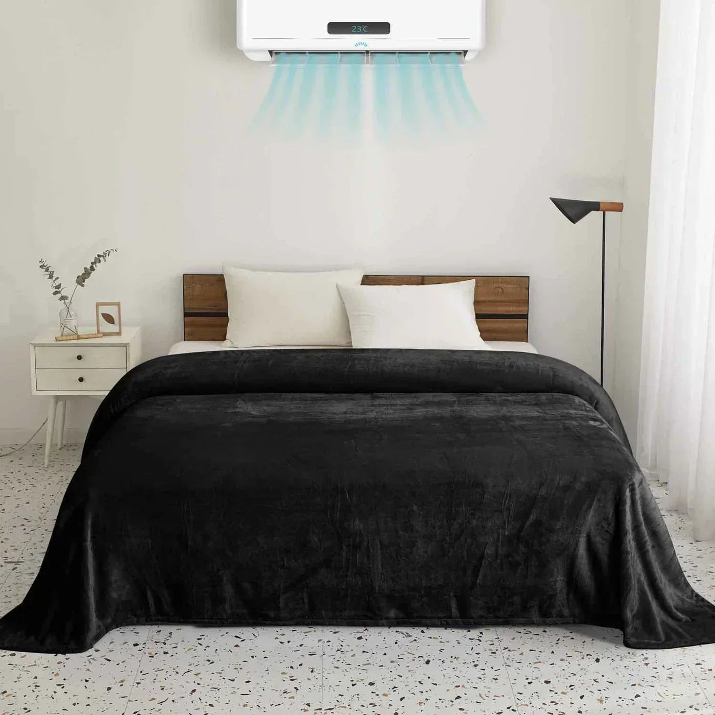 Black AC Dyed Funnel Blanket in Coral Fleece