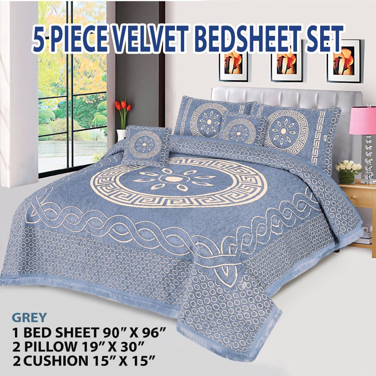 Velvet Jacquard Bed Sheet 5 Pcs set King Size