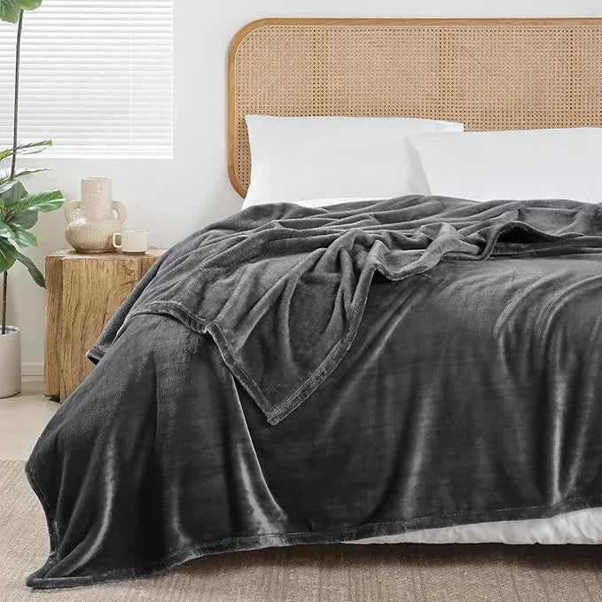 Dark Grey Plain AC Blanket in Coral Fleece & Flannel