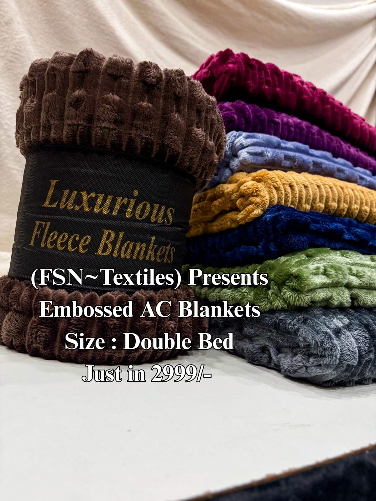 Luxurious Grey Embossed Blanket | Coral AC Fleece | 4 Season