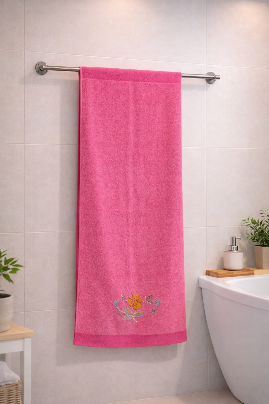 Premium  Cranberry Velvet Cotton  Emb Towel