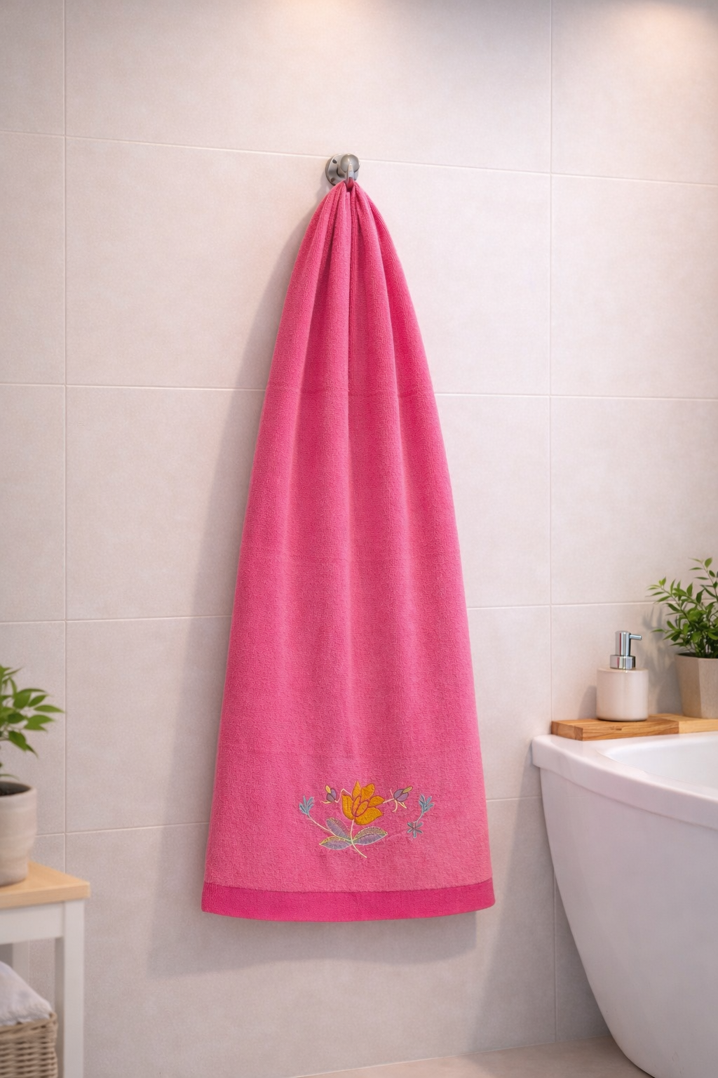 Premium  Cranberry Velvet Cotton  Emb Towel